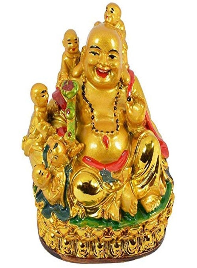 GJ Laughing Buddha with Children Showpiece, (Standard, Gold), 7 cm , 7 cm , 5 cm - Image 1